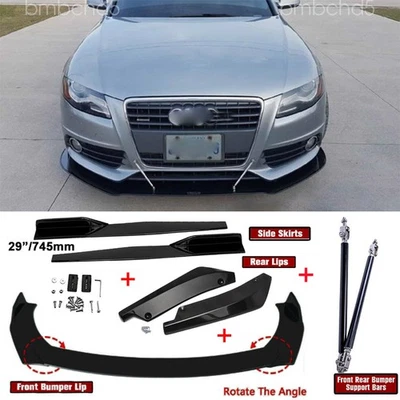 For AUDI A3 A4 A5 A6 A7 B8 S3 S4 Front Bumper Lip Spoiler Splitters + Strut Rods Foto 1 de 4