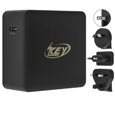 60W USB C Travel Adapter, Foladable Fast GaN Charger with US/UK/EU/AU 4 Plugs - Image 1 of 4