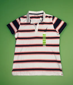 Nueva camisa polo para mujer Nautica manga corta cuello dividido rosa/blanca con cuello - Imagen 1 de 7