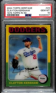 2024 Topps Heritage '75 Topps in 3d 753d23 Clayton Kershaw PSA 10 GEM MT - Foto 1 di 2