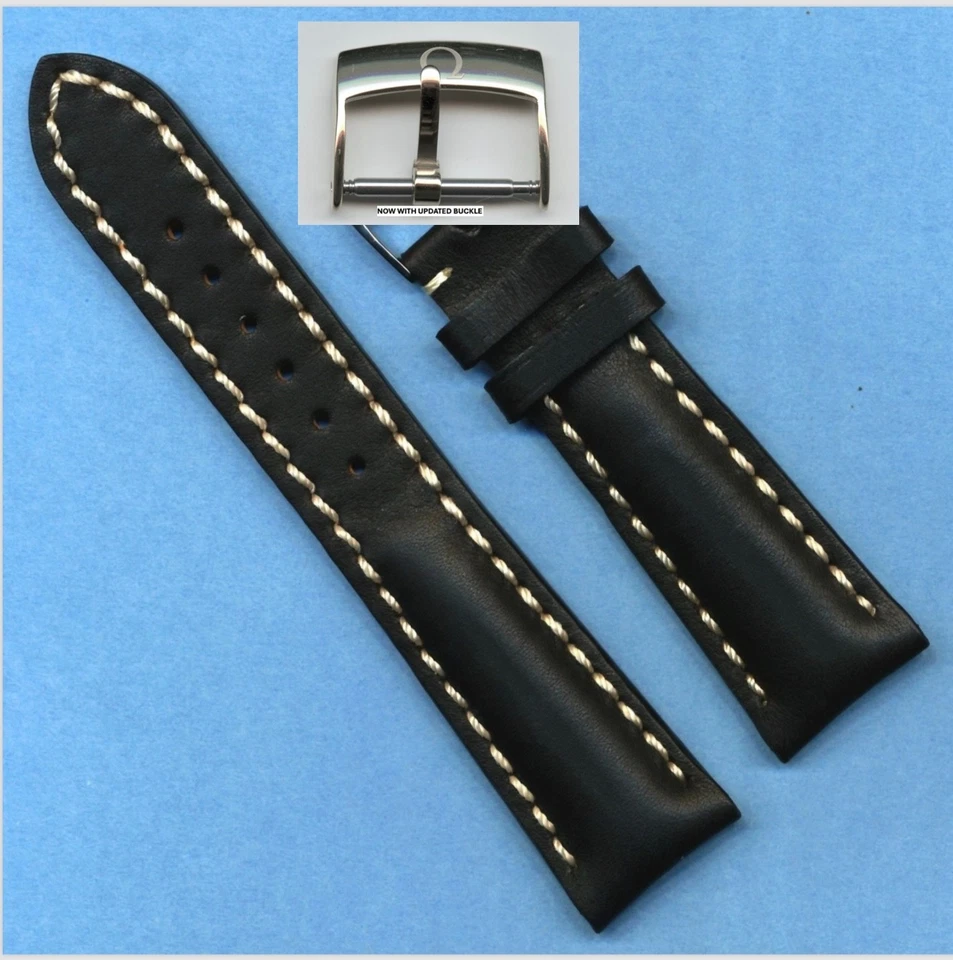 CINTA MB ACOLCHOADA DE COURO PRETO GENUÍNO 20mm e fivela de aço omega genuína - Imagem 1 de 4