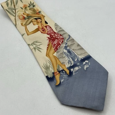 Corbata Tommy Bahama Seda Hombre Hula Niña Hawaiana Aloha Azul Rojo 4" Ancho Foto 1 de 4