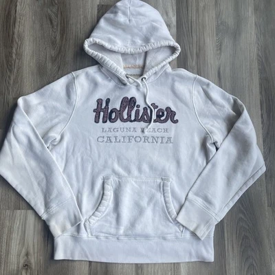 Y2K 男式 XL Hollister 连帽衫面霜套衫标志棉运动衫厚缝线 — 第 1/4 张图片