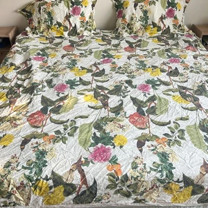 Pottery Barn Organic Cotton Duvet Cover Set King Floral Ashley Bird Shams 108x92 - Picture 1 of 9