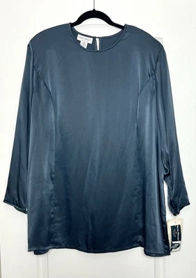 Nuevo con etiquetas Top satinado manga larga Rena Rowan For Saville vintage talla 22W azul gris Foto 1 de 4