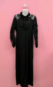 Metamorphosis Girl Long Sleeve High Neck Tie Long Pleated Maxi Dress XL Black - Picture 1 of 7