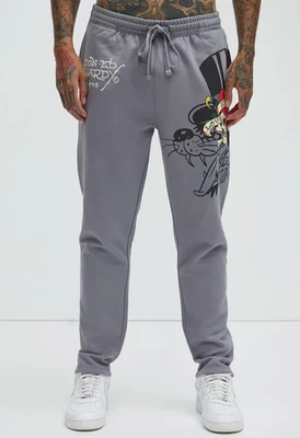 Calça de Moletom Ed Hardy Love Kills Caveira Cordão Estampa de Tela -Cinza-Tamanho:XL - NOVA - Imagem 1 de 4