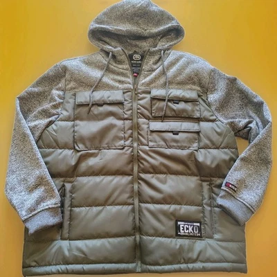Ecko Unltd Puffer Jacket Mens 3XL Green/Grey  Full Zip NWT  Rawthentic  - Image 1 of 4