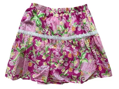 VTG Lilly Pulitzer Girls Skirt Pink Jungle Floral Pull On 8 Beach Preppy - Image 1 of 4