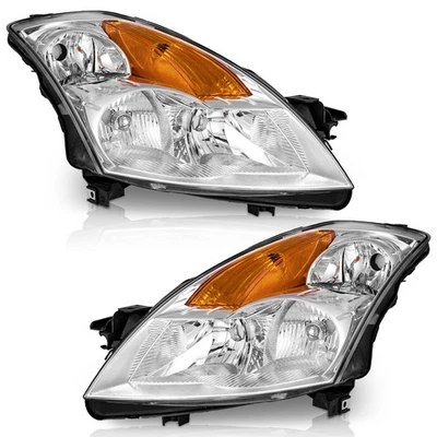 Pair Headlights For 2007 2008 2009 Nissan Altima Sedan 4Dr Chrome Headlamp Foto 1 de 4