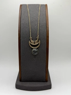 🌙Gold Crescent Moon & Marble Orb Pendant Necklace – Boho Luxe Layered Look - Image 1 of 4