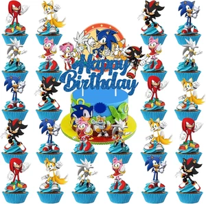 25Pcs Sonic Cake Toppers, Sonic Cake Decorations, Hedgehog Birthday Party Cak... - Picture 1 of 13