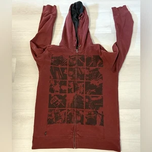 Vans Graphic Zip Hoodie Size L Maroon Sherpa Lined Skatewear - Picture 1 of 8