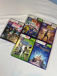 Lot 5 Xbox 360 Kinect Sports Disney Dance Stars Wars Big League Games UNTESTED - Picture 1 of 17