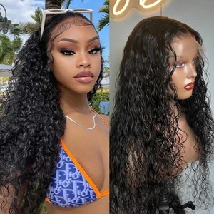 Water Wave Lace Front Wigs Human Hair 180% Density 13x4 HD Lace Frontal Wigs ... - Picture 1 of 5