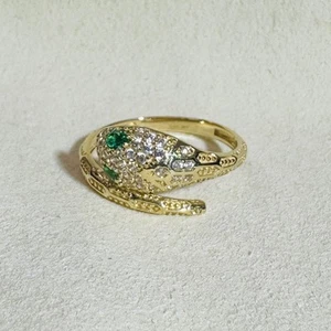 Anillo de serpiente pavé de oro amarillo sólido de 14K talla 7 - Imagen 1 de 6