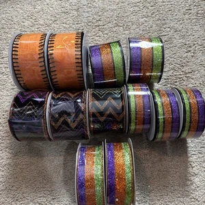 Halloween Ribbon 12 Rolls 11 Brand New 1 Used HUGE LOT 2.5 & 1.5 X10 Yards - Picture 1 of 7