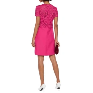Valentino Garavani Hot Pink Corded Lace Panel Crepe Mini Dress Womens 38 / US 2 - Picture 1 of 9