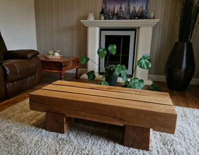 New Handmade Solid Oak Coffee Table By LUEVA.ART Reclaimed Dry Oak Metal Feet  - Image 1 of 4