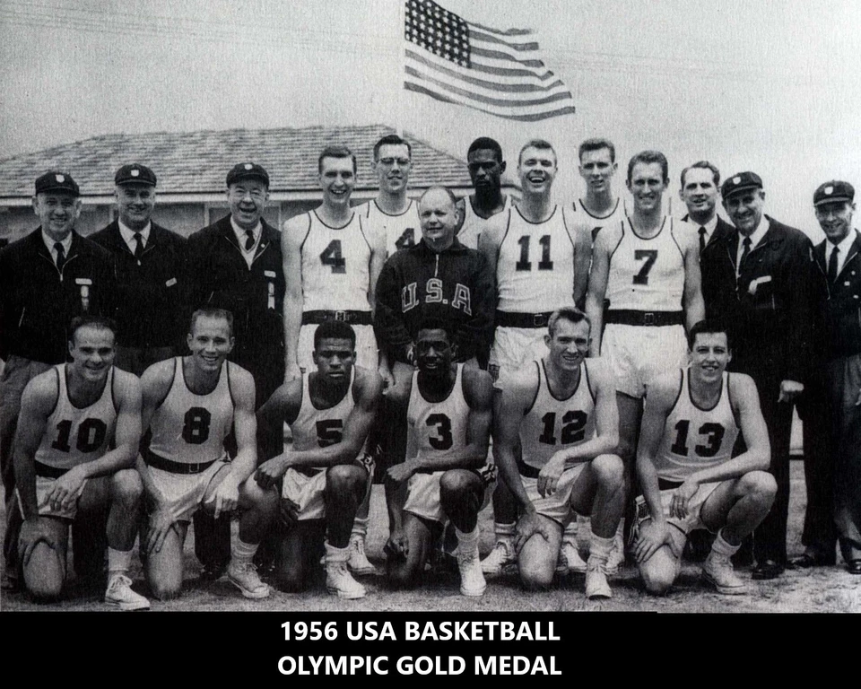 1956 OLYMPICS 8X10 US TEAM PHOTO BASKETBALL PICTURE USA GOLD MEDAL BILL RUSSELL - Image 1 of 1