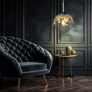 Lampada Pendente Luce Tavolo da Pranzo Sfera Vetro Cristalli 1 Fiamma H 150 CM - Foto 1 di 7