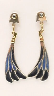 ATELIER Schmuck Libelle Flügel Ohrringe Ohrstecker Silber Email Emaille Saphir - Bild 1 von 4