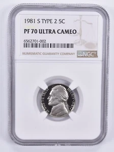 PF70 UCAM 1981-S Type 2 Jefferson Nickel NGC Graded Brown Lbl - Picture 1 of 5