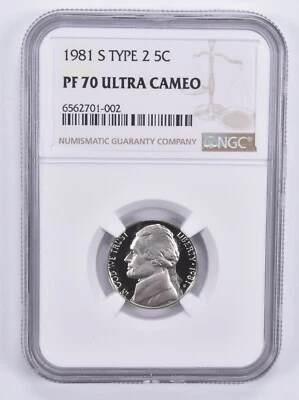 PF70 UCAM 1981-S Type 2 Jefferson Nickel NGC Graded Brown Lbl - Image 1 of 4