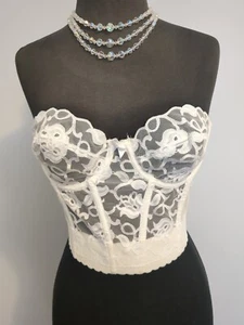 VTG Victoria Secret Sheer Lace Bustier Corset Longline Bra 36B Union Made USA - Picture 1 of 9