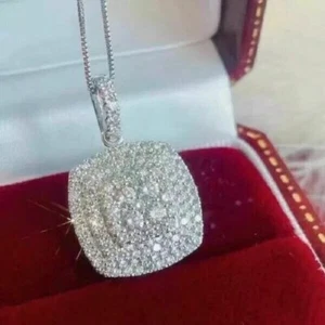 2.00Ct Round Cut Lab Created Diamond Cluster Pendant 14K White Gold Finish Free - Picture 1 of 4