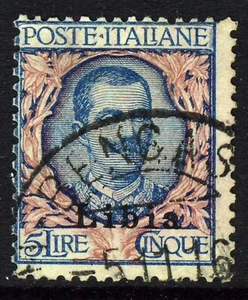 LIBYA (ITALIAN COLONY) 1915 5 Lire Blue & Rose Overprinted LIBIA SG 15 VFU - Picture 1 of 2