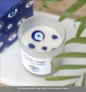 All Seeing Eye White Sage Crystal Chip Protection Candle H7.8cm W7.3cm D7.3cm - Picture 1 of 6