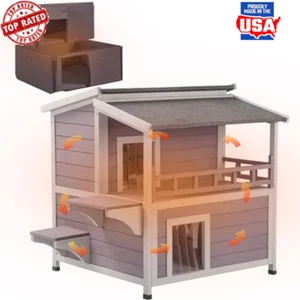 Insulated Outdoor Cat House for Winter Weatherproof Feral Shelter with Liner - Picture 1 of 7