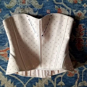 VARATINA ITALY Latex Corset Rubber Overbust Bustier Perforated Pink Boning 42 XL - Picture 1 of 10