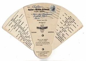 Pancho's Mexican Restaurant Folding Fan Menu Tucson AZ 1960s Postcard - Picture 1 of 4