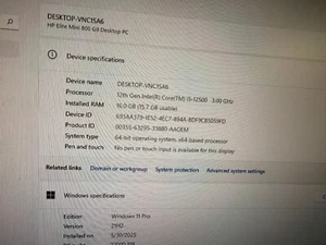 HP EliteDesk 800 G9 Desktop Mini PC Intel Core i5-12500 @ 3.0GHz 256 16GB RAM - Afbeelding 1 van 2