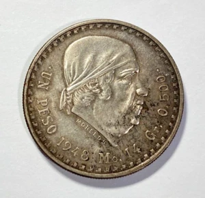 1948 Mexican Peso Coin Jose Morelos About 32mm .500 Silver - Picture 1 of 2