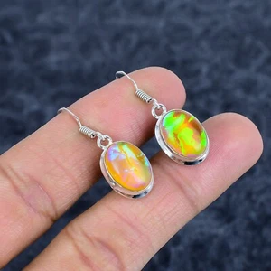 Fire Opal Gem Jewelry 925 Sterling Silver Earring 1.5'' - Picture 1 of 4