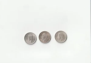 Ein Trio Silber Threepence Münzen - 1933, 1936 & 1940 alle in Stempelglanz Erhaltung - Bild 1 von 2