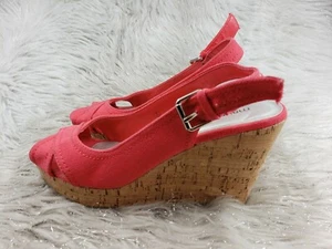 MAURICES Danielle Coral Pink Wedge Heel Peep Toe Sandals Size 7 - Picture 1 of 6