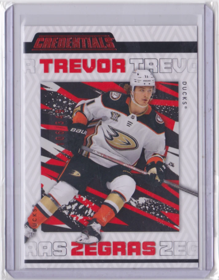 2023-24 UD CREDENTIALS RED BASE PARALLEL /349 TREVOR ZEGRAS #1 ANAHEIM DUCKS - Image 1 of 2
