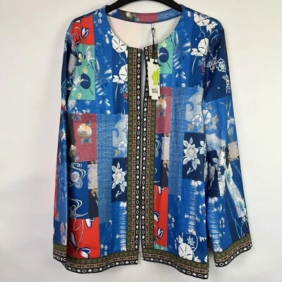 Chico's Wild Orchid Floral Multicolored Patchwork Cardigan w Pockets Size 2 XL - Image 1 of 4