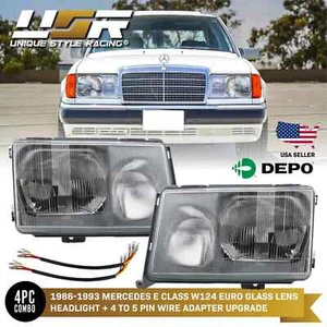 DEPO Euro Glass Headlights +Wiring Adapters Fit For 1986-1993 Mercedes-Benz W124 - Picture 1 of 13