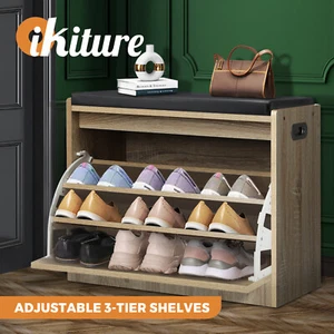 Oikiture Shoe Cabinet Bench Shoes Storage Organiser Cupboard Wooden - Picture 1 of 10
