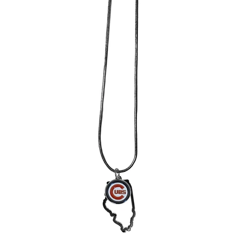 Chicago Cubs State Shape Charm w/ Team Logo Chain Necklace MLB Licensed Jewelry Cover