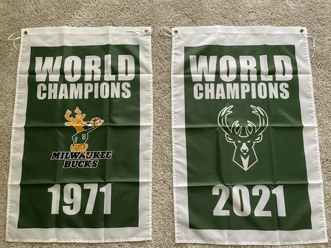Complete Set Milwaukee Bucks NBA Champions 2 Banners/Flags 2’x3’ Cover