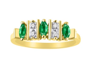 Marquise Emerald & Diamond Ring Set in Yellow Gold Plated Silver .925 SL-LR6039 - Picture 1 of 3