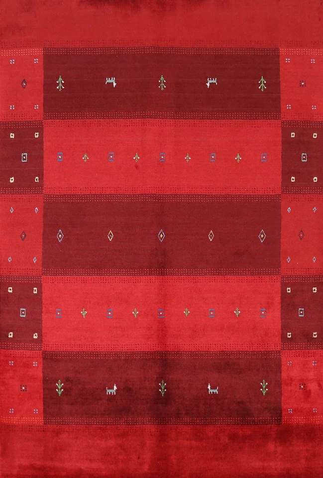 Artisan-crafted Red Gabbeh Rug Wool Handmade Bedroom Carpet 5x8 ft. - Image 1 of 4
