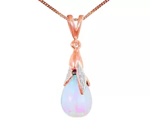 9ct Oro Rosa Blanco Ópalo y Diamante Briolette Gota Colgante / Collar Británico - Imagen 1 de 6