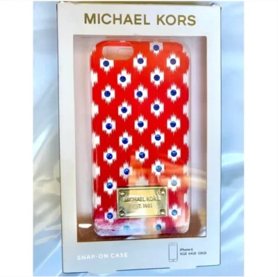 全新带标签 Michael Kors 手机保护套 6 Snap-on 保护壳深 Clementine 红色珠宝图案 — 第 1/4 张图片